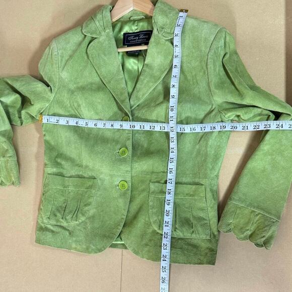 VTG Green women’s Leather Blazer Green Small Twee Cottage Scalloped Sleeve - Picture 8 of 8